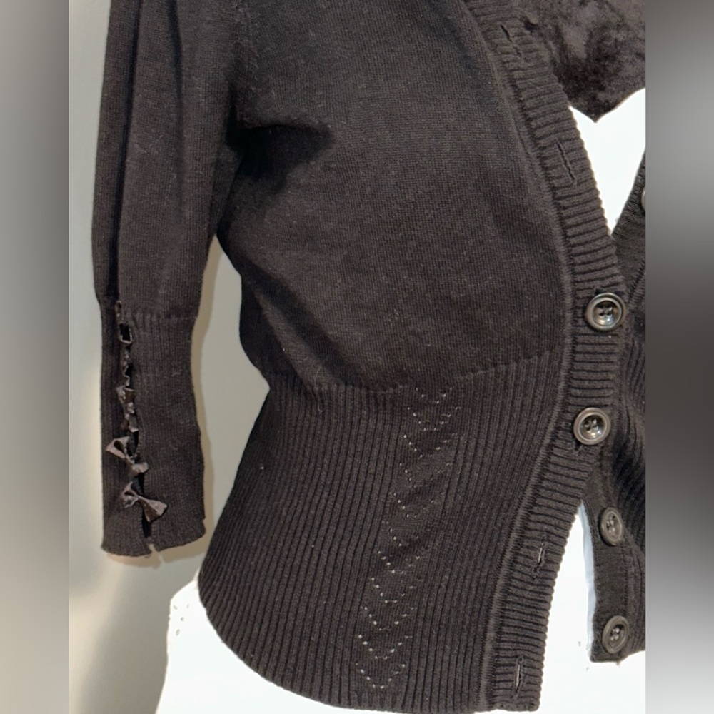 Elementz - Black Cropped Cardigan w/ Bow Accents - Sz S